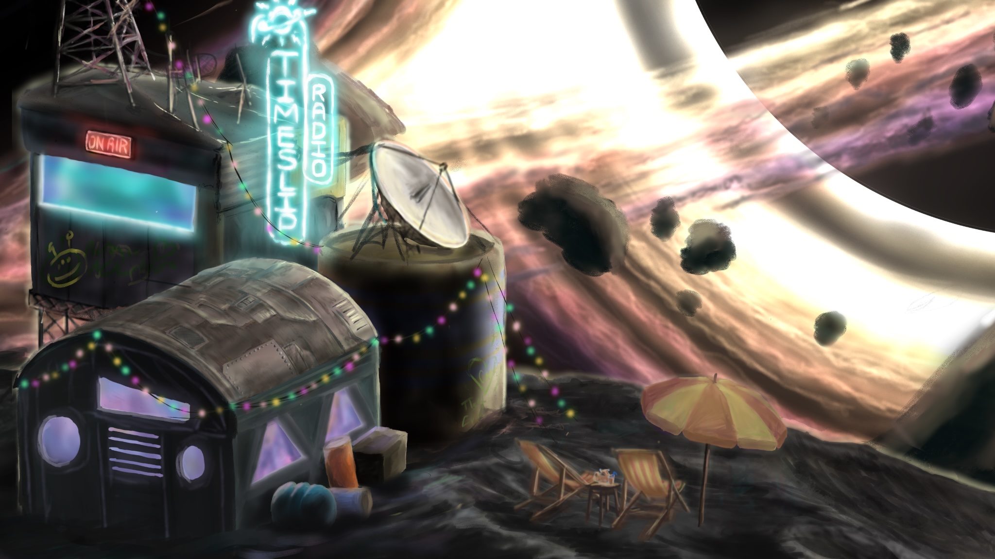 Timeslip Radio station beside a black hole
